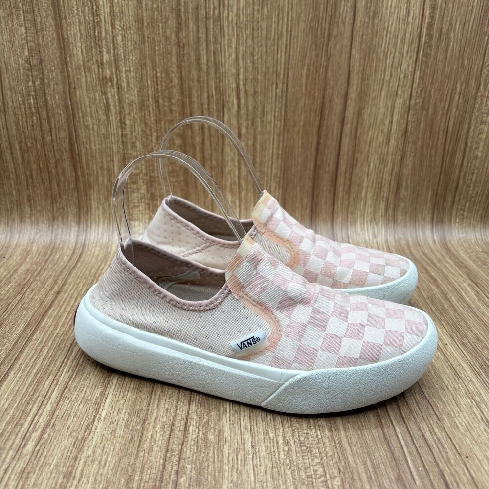 VANS Comfycush One Slip On Women Size 6 Subtle Checker Peach White | VN0A45J5ZGI